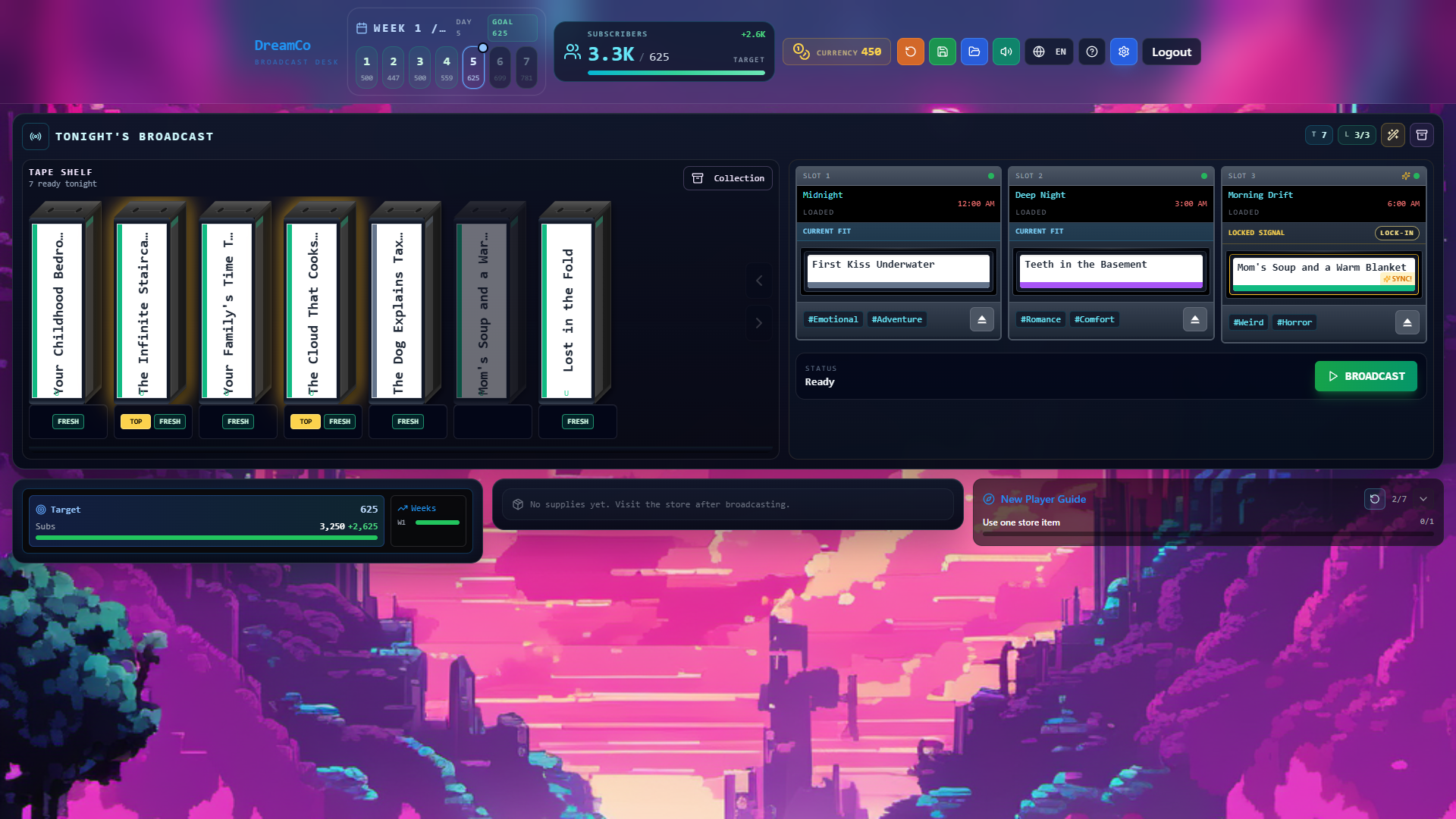 Broadcast lineup screenshot from Dream Broadcast Simulator